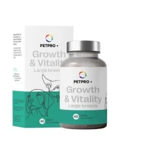 Supliment nutritiv pentru susținerea necesităților nutriționale de minerale și vitamine, formulă special adaptată câinilor de talie mare sau gigantă, PETPRO+ Growth & Vitality Large Breeds, 40 comprimate
