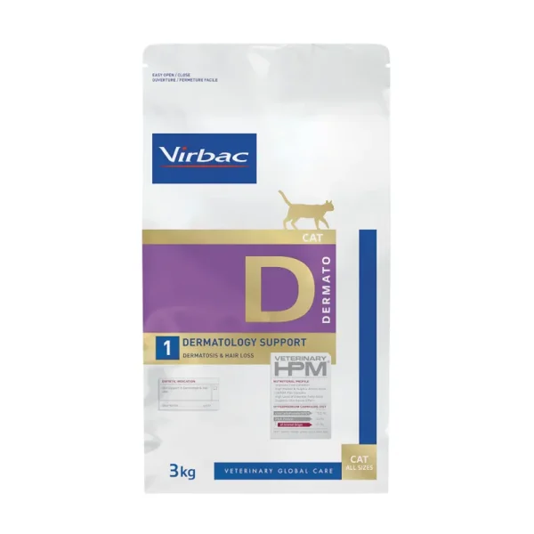 Hrană dietetică pentru pisici cu probleme dermatologice, Virbac HPM Dermatology Support 3 kg